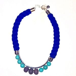 Vera Bradley semi-precious Stone short rope necklace silver tone with blue.